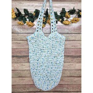 Handmade Crochet Shoulder Bag Purse Satchel Variegated Blue Green Hippie Boho